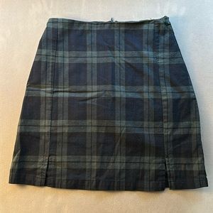Brandy Melville Skirt Navy Forest Plaid Cotton Zip Front Slits Lined Like New OS